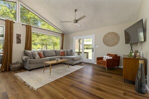 Smart TV, fireplace, foosball, table tennis