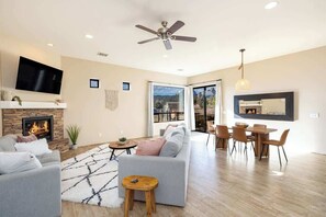 TV, fireplace, offices