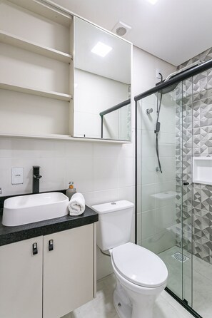 Hair dryer, towels, toilet paper