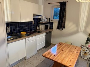 Fridge, microwave, dishwasher, coffee/tea maker