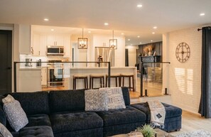 TV, fireplace, table football, ping pong