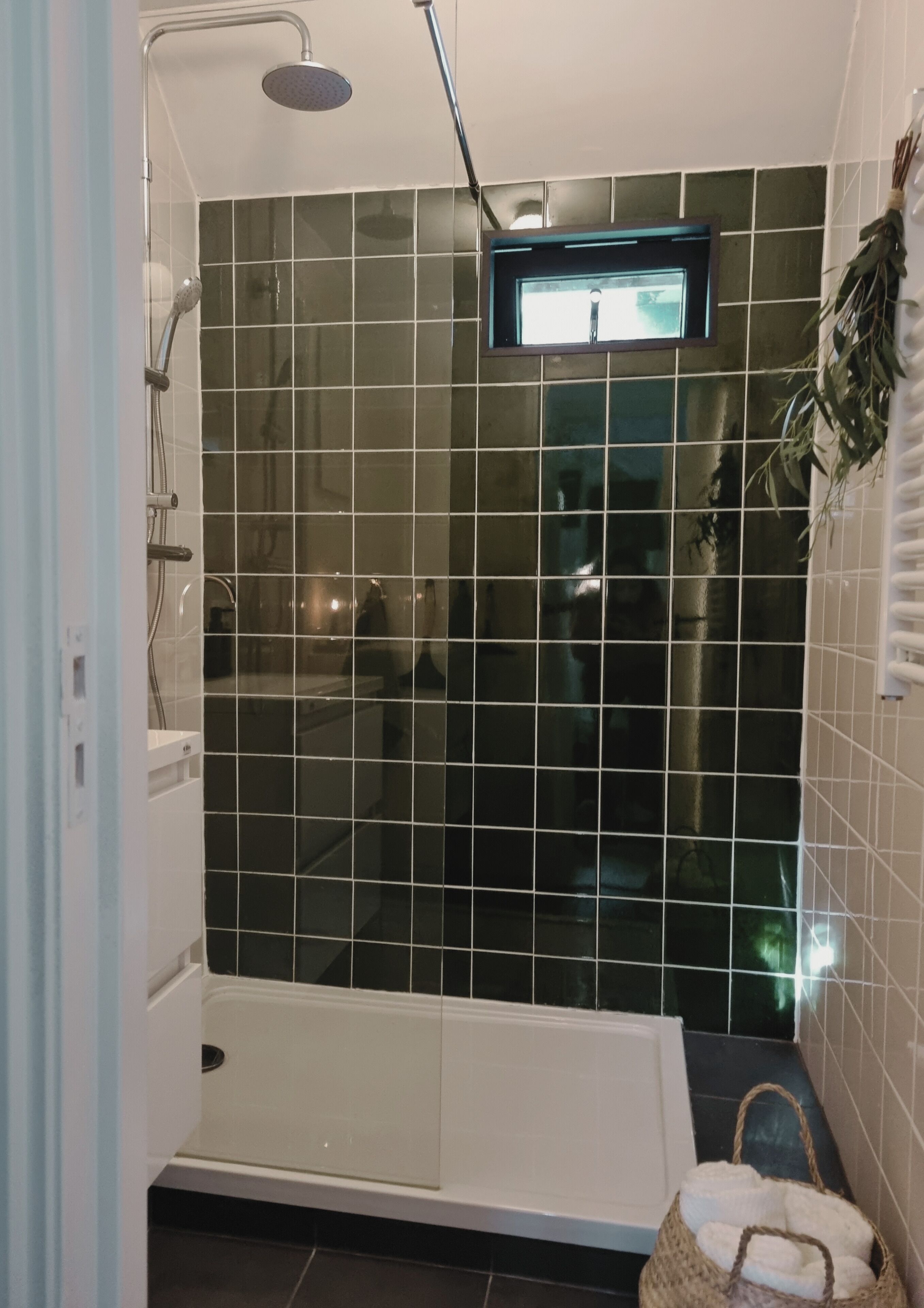 Douche, sèche-cheveux, serviettes fournies, papier toilette