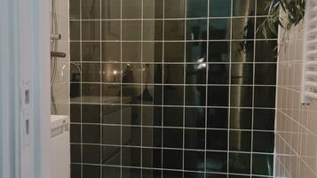 Douche, sĂšche-cheveux, serviettes fournies, papier toilette