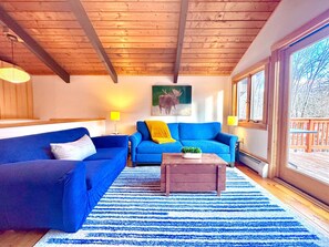 Smart TV, chimenea y libros 