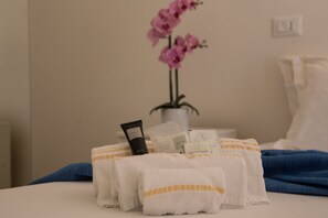 Douche, sèche-cheveux, bidet, serviettes fournies