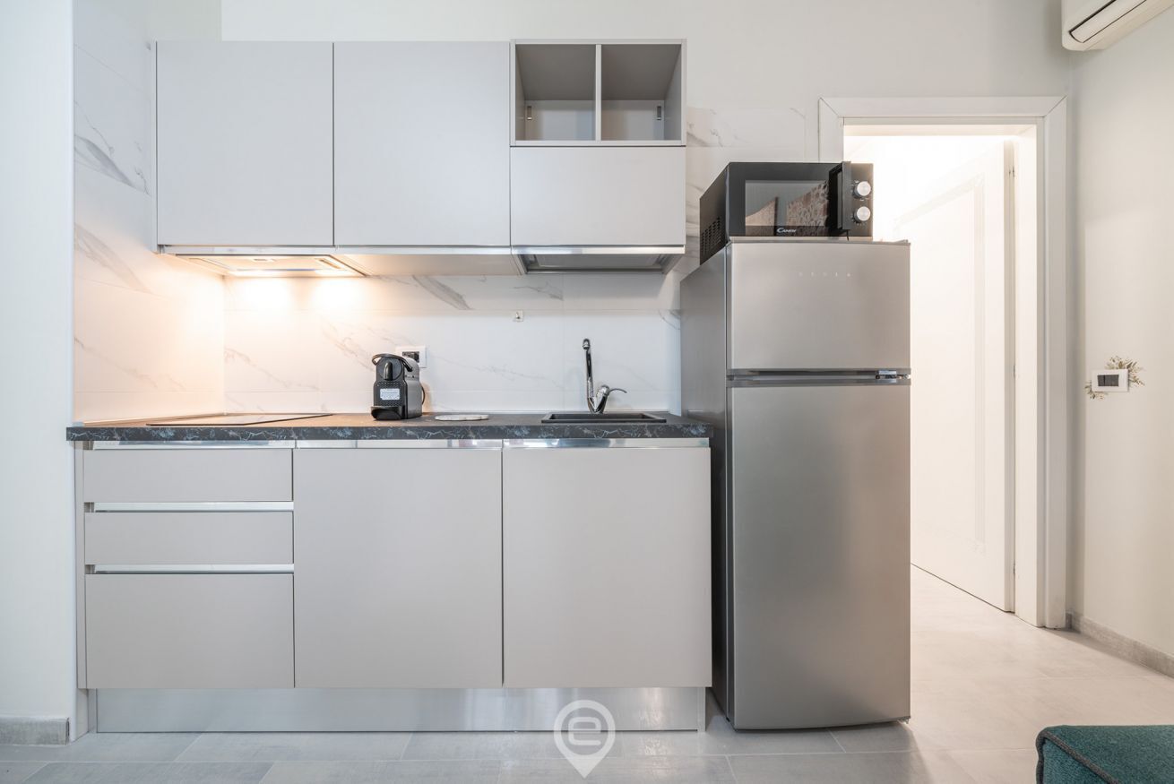 Kühlschrank, Mikrowelle, Herdplatte, Geschirrspüler