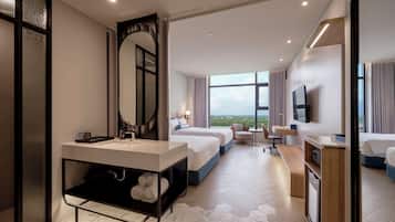 Deluxe Twin Room, 2 Double Beds | Free minibar, in-room safe, desk, laptop workspace