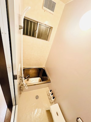 Hair dryer, bidet, towels, soap