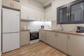 Luxury Apartment, City View | Private kitchen | Full-sized fridge, microwave, oven, stovetop - Phaedrus Living Pagkrati Modern Grove (Athens)