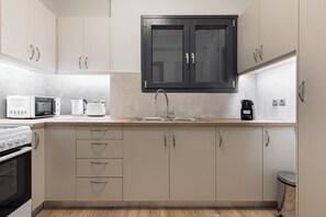 Luxury Apartment, City View | Private kitchen | Full-size fridge, microwave, oven, stovetop