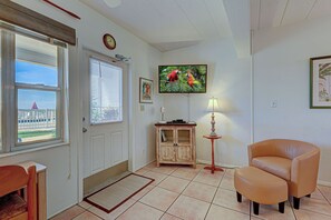 Smart TV, DVD player, books, video library