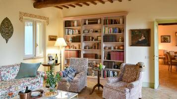 Smart-TV, Kamin, Bücher, Computerbildschirme