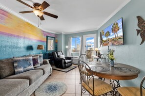 Deluxe Condo, 1 Bedroom, Non Smoking, Partial Ocean View | Living room | 55-inch Smart TV with digital channels