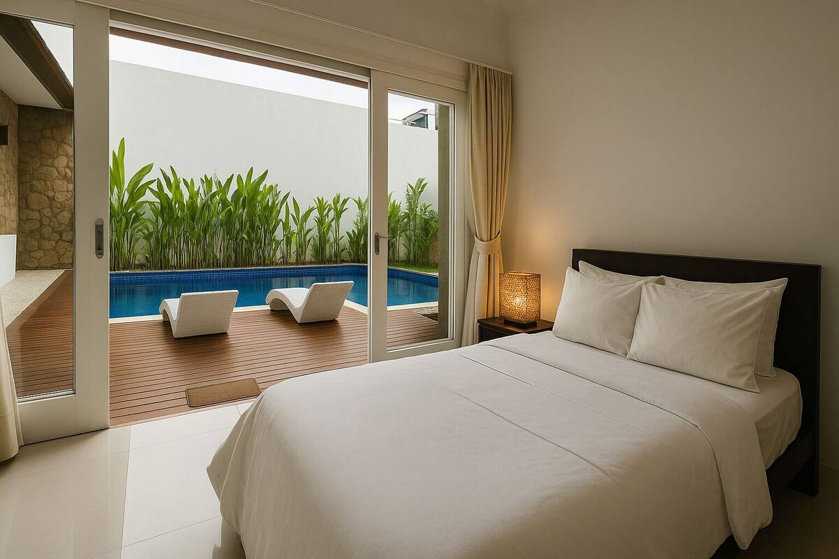 Deluxe Double Room, Pool View | Premium bedding, pillow-top beds, minibar, desk