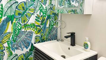 Hair dryer, soap, toilet paper