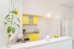 Kühlschrank, Mikrowelle, Herdplatte, Geschirrspüler