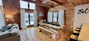 Smart TV, fireplace, video games, DVD player
