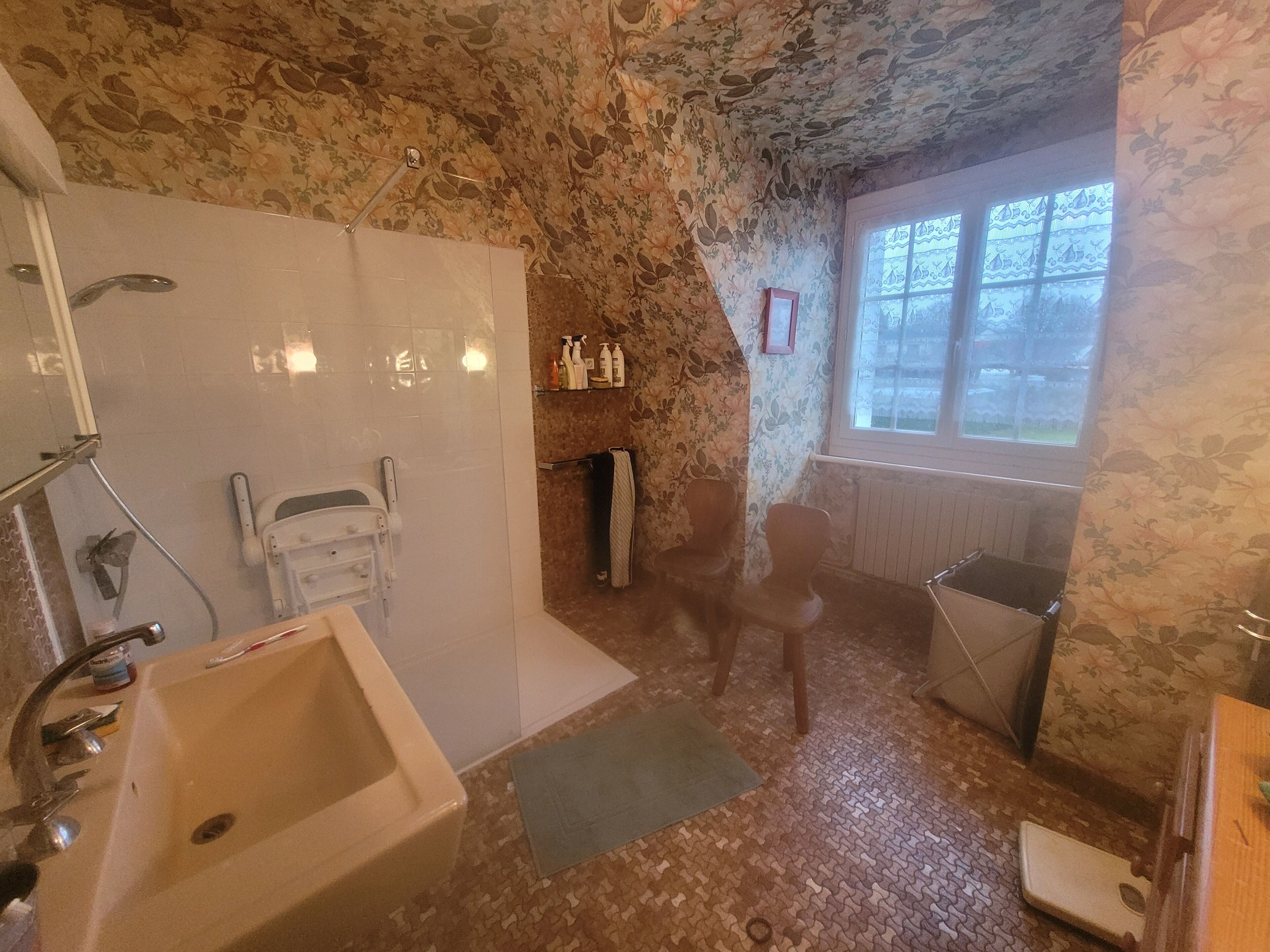 Regadera, secadora de cabello, papel de baño 