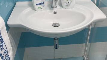 Een douche, een haardroger, een bidet, zeep