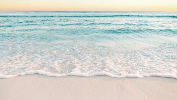 Une plage aux vagues douces et sous un ciel dégagé.