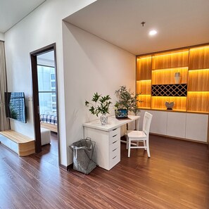 Deluxe Apartment, 1 Bedroom, Balcony, Park View | Living area | 43-inch Smart TV with digital channels