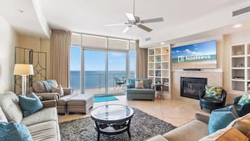 Signature Apartment, Fireplace, Beach View | Living room | Fireplace