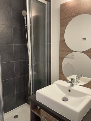 Shower, hair dryer, toilet paper