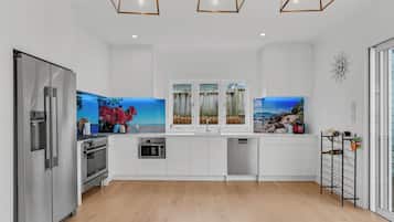 Fridge, microwave, oven, toaster