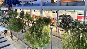 Un centre commercial à plusieurs niveaux, comprenant divers magasins et une promenade piétonne.