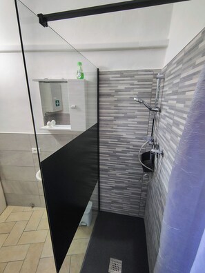 Suihku, hiustenkuivaaja, bidee, pyyhkeet