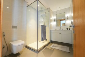 Ducha, bidet, toallas, jabón