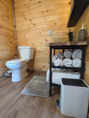 Dusche, Haartrockner, Handtücher, Seife