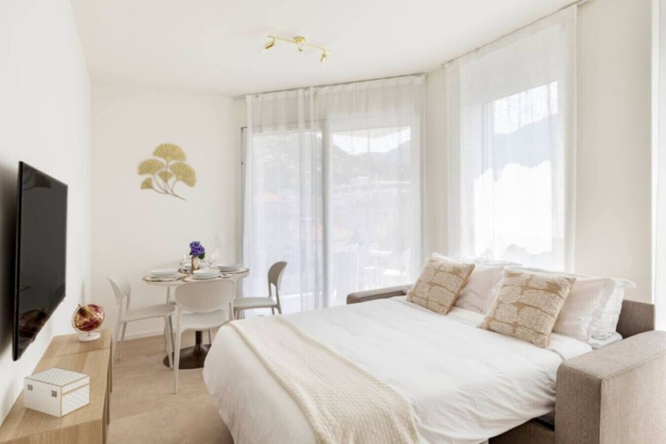 1 chambre, bureau, fer et planche à repasser, lit parapluie