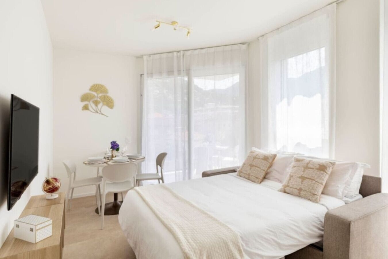 1 chambre, bureau, fer et planche à repasser, lit parapluie