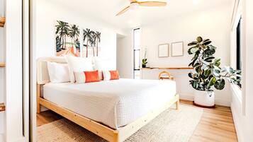 1 bedroom, desk, iron/ironing board, travel cot