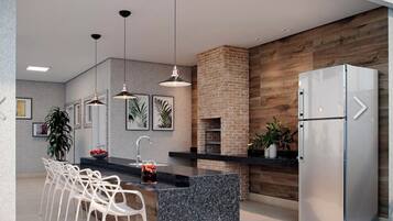 Geladeira, micro-ondas, fogão, cooktop