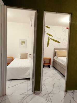 2 bedrooms, bed sheets