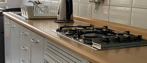 Family Apartment | Private kitchen | Full-size fridge, microwave, stovetop, cookware/dishes/utensils