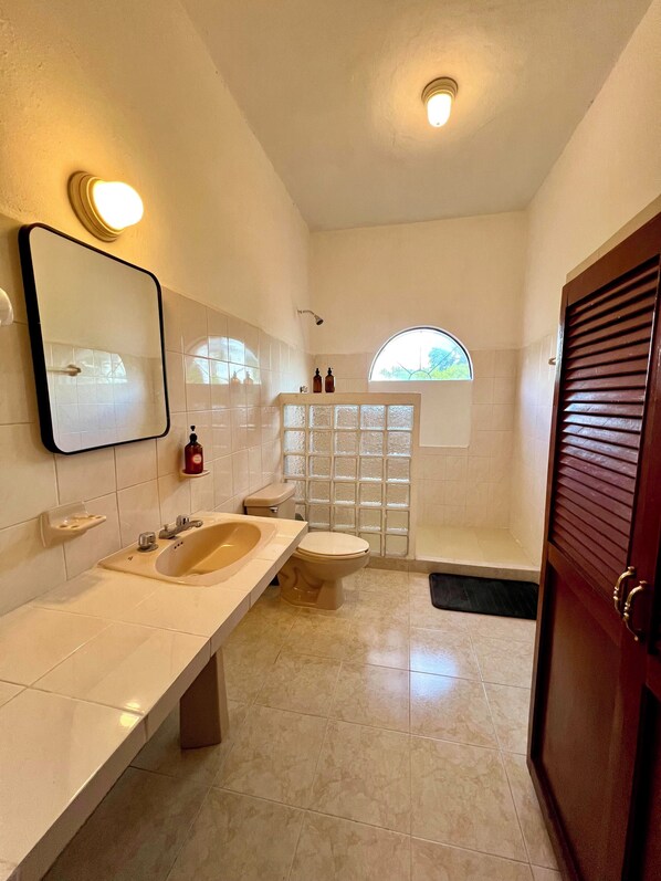 Dormitorio compartido clásico | Baño | Regadera, secadora de cabello, toallas, jabón 