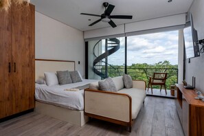 1 bedroom, desk, iron/ironing board, travel crib