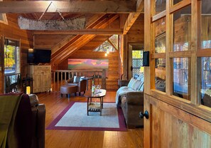 Smart TV, fireplace, video games, foosball