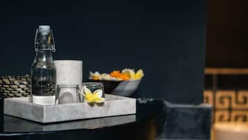 Shower, towels, soap, shampoo