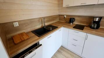 Fridge, dishwasher, coffee/tea maker, electric kettle