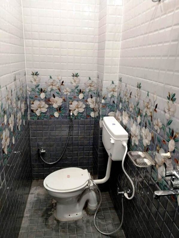 Douche, chaussons, serviettes fournies, savon