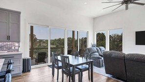 TV, offices - Luxury Hill Country Stay | Hot Tub | Scenic Views (Canyon Lake)