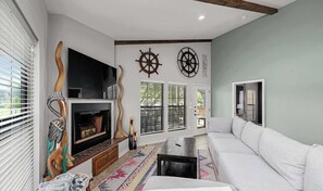 TV, fireplace, offices