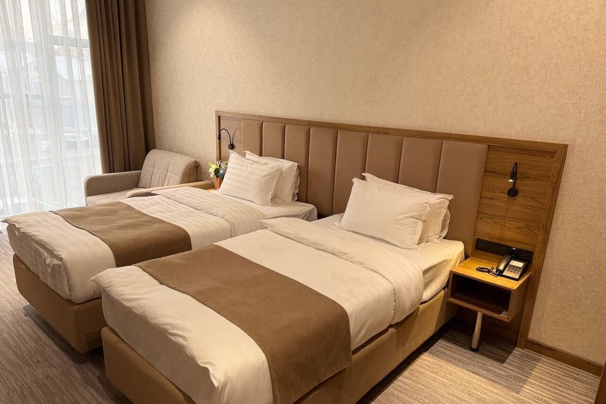 Habitación superior con 2 camas individuales, vista a la ciudad | Minibar, tabla de planchar con plancha, wifi gratis y ropa de cama