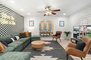 TV, foosball, offices