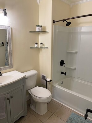 Shower, towels, soap, shampoo