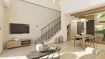 Luxury Villa, 2 Bedrooms, Private Pool, Mountain View | Ruang tamu | 50 inci sebuah televisyen pintar dengan satelit, konsol permainan video